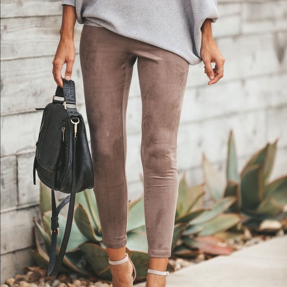 Vici mink brown faux suede leggings w/ zip detail
